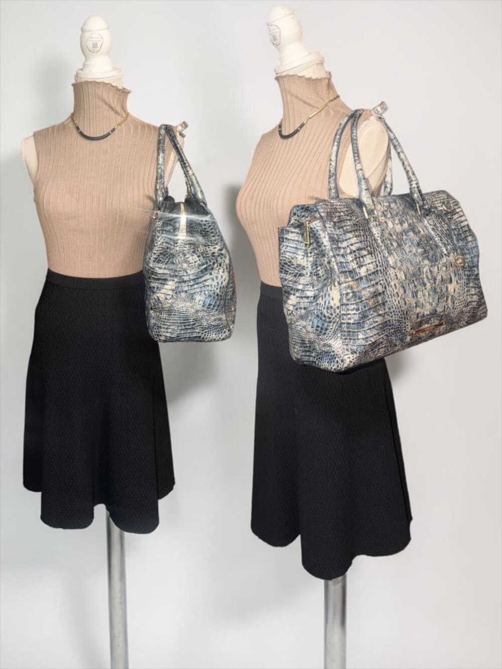 Brahmin Finley Carryall Blue Shadow Melbourne Croc Embossed Leather Doctors Bag - Picture 5 of 15